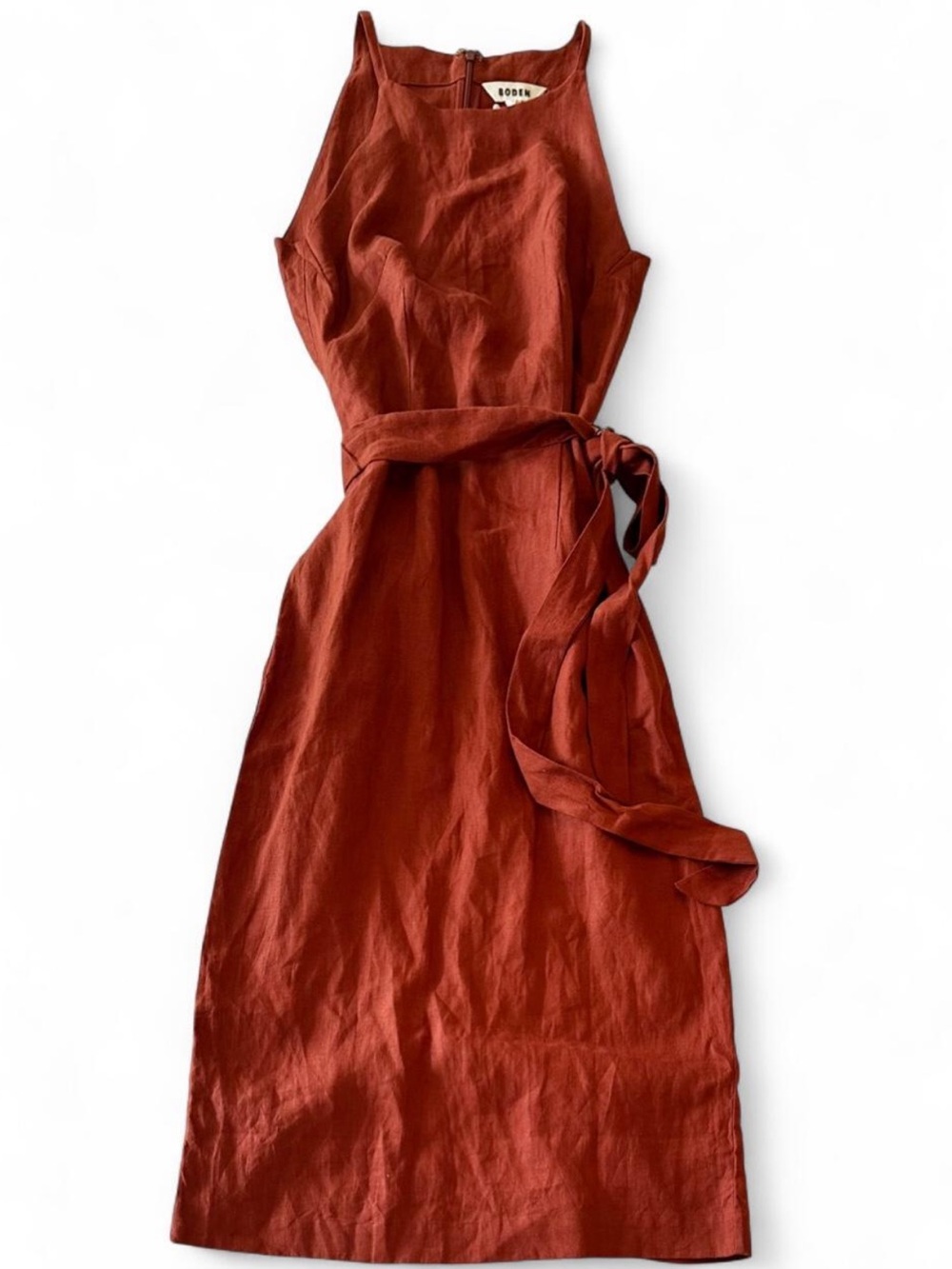Boden 100% Linen Belted Maxi Dress Rust Terracotta Pockets NWT US 6 Minimalist - Picture 4 of 8